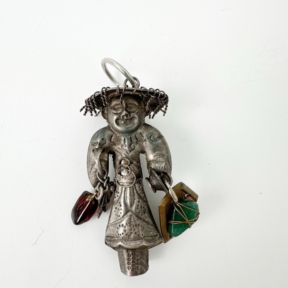 Antique Pendant Chinese Silver Figural Man Needle Case Charm